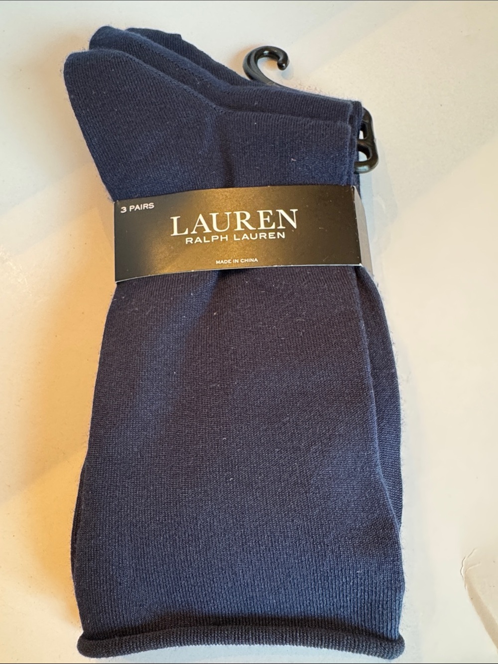 Lauren Ralph Lauren Unisex Navy Blue Crew Socks 3 Pack size 9-11 NWT